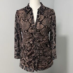 Cable & Gauge Brown and Black Snake Print Button-Down Blouse SZM